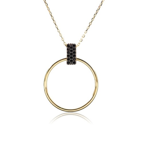 Złoty Naszyjnik 50 cm - Zawieszką Koło i Czarnymi Cyrkoniami.jpg