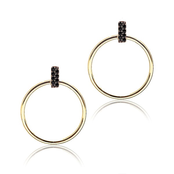 Złote Kolczyki Koła z Czarnymi Cyrkoniami