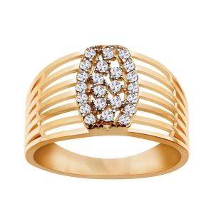 Złoty Szeroki Pierścionek z Cyrkoniami