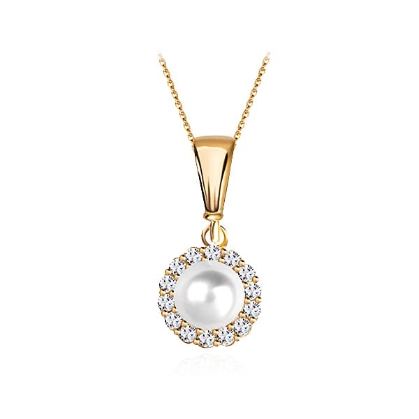 Złoty Wisiorek z Naturalną Perłą i Cyrkoniami