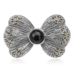 Broszka Kokarda - Srebrna z markazytami i onyksem - Fiocco Nero 
