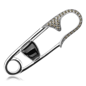 Broszka Agrafka - Srebrna z onyksem 