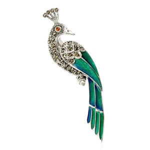  Srebrna Broszka Paw - Uccello del Paradiso 