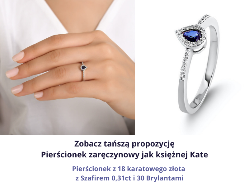 Złoty Pierścionek z Szafirem 0,31ct i 30 Brylantami